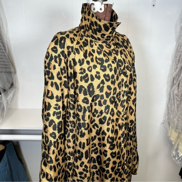 Vintage Dennis Basso Leopard Animal Print Silk Blend Swing Coat Size 3XL - Picture 3 of 16